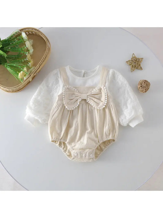 Baby Bow Patched Design Long Sleeve Onesie