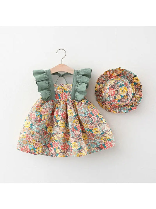 Flower Pattern Dress & Hat