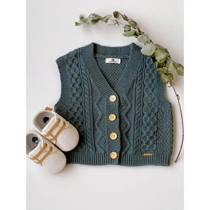 Elegant Green Knit Waistcoats Baby