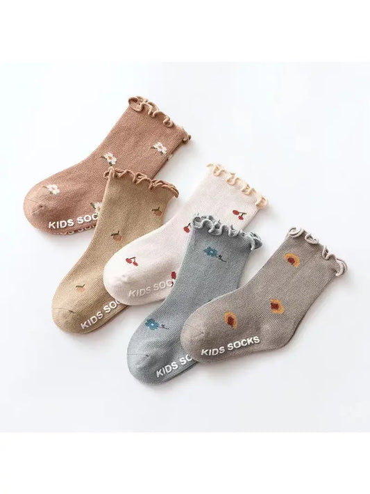 Kids Floral Print Socks - 5 Pairs